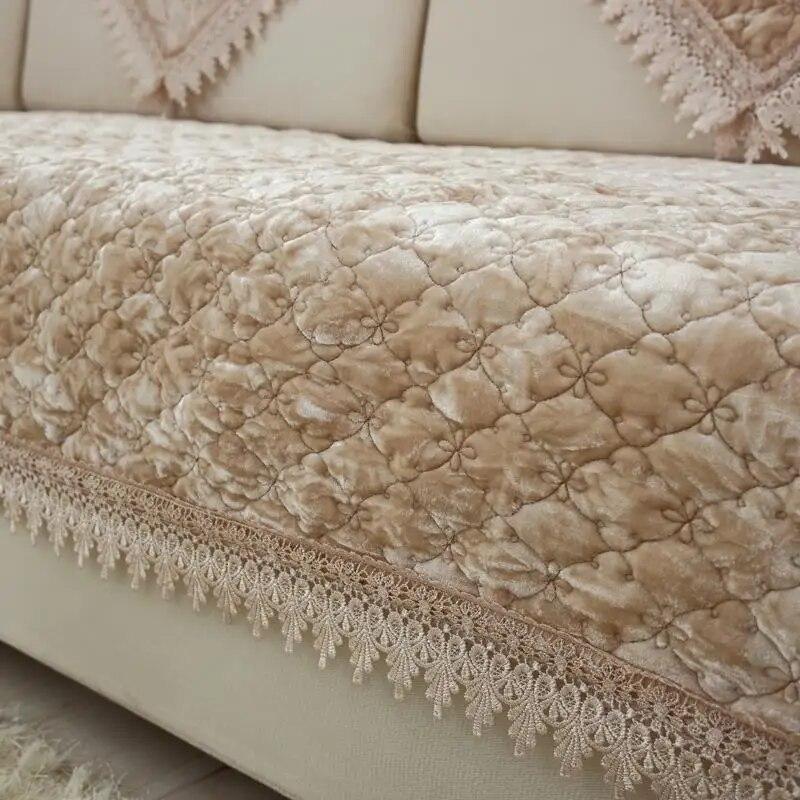 Winter Thicken Plush Sofa Cover Non-slip Embroidery Lace Sofa Towel Quilting Corner Sectional Chaise Longue Couch Sofa Cushion