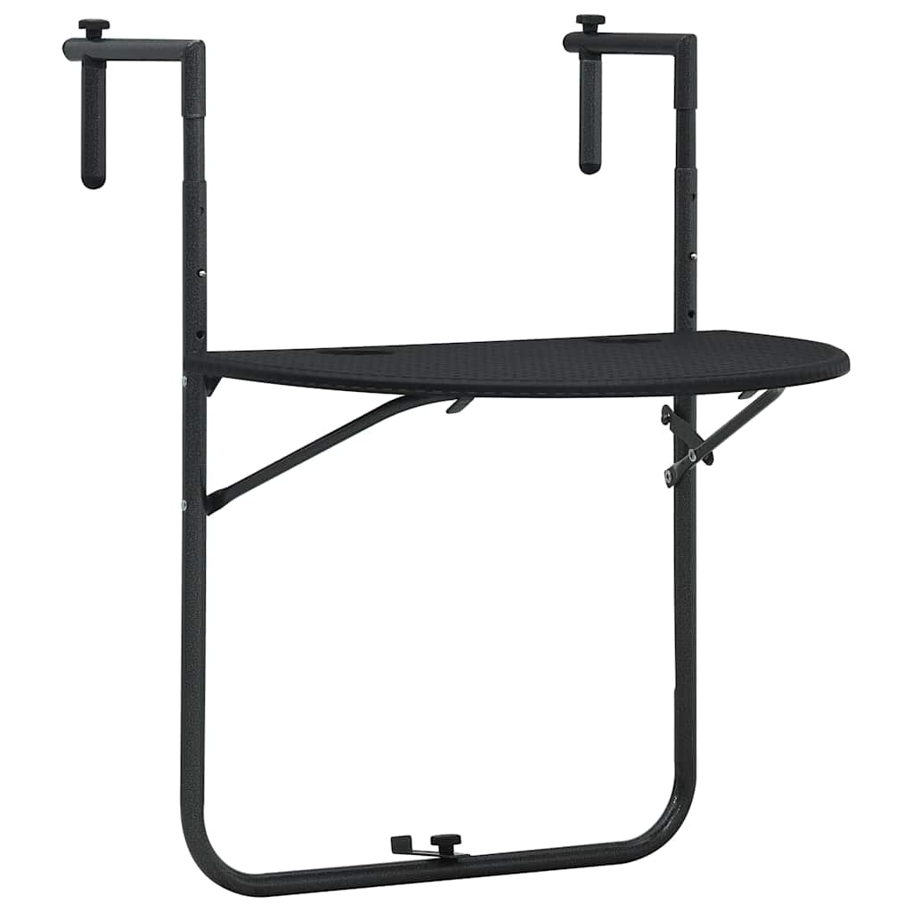 Hanging Balcony Table Black 60 x 64 x 83.5 cm Plastic Wicker Look