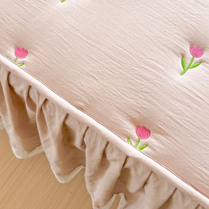 Розовый наматрасник для комнаты для девочек, покрывало, кружевная юбка для кровати, простыня с вышивкой в ​​стиле (Наволочка Нужен заказ)