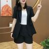 Women's 2 Piece Blazer Outfits Casual Short Sleeve Open Front Blazer And Shorts Set One Button Up Jacket Office Work Set