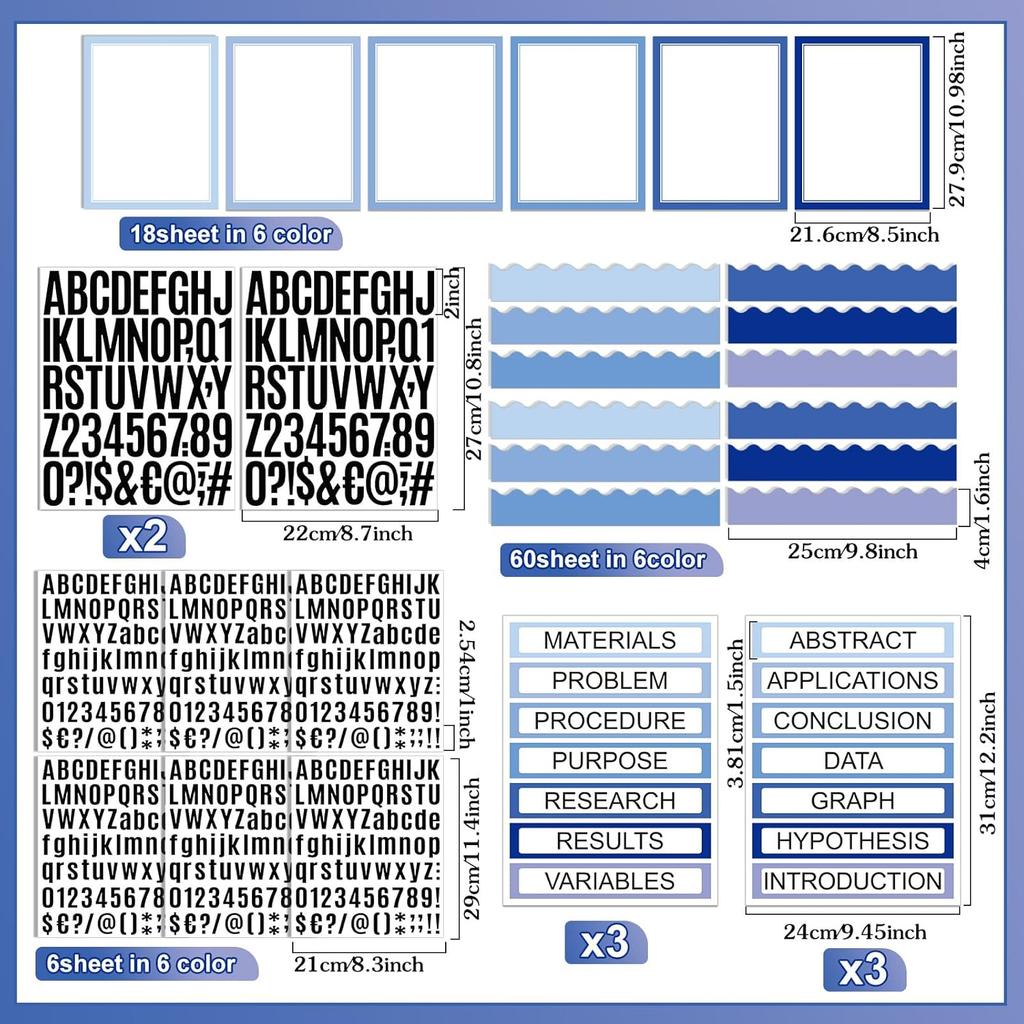 92 шт. Материалы для доски научной ярмарки: 60 декоративных гофрированных плакатов, 18 подзаголовков для презентаций, 6 заголовков проектов, 8 буквенных наклеек для классной демонстрации