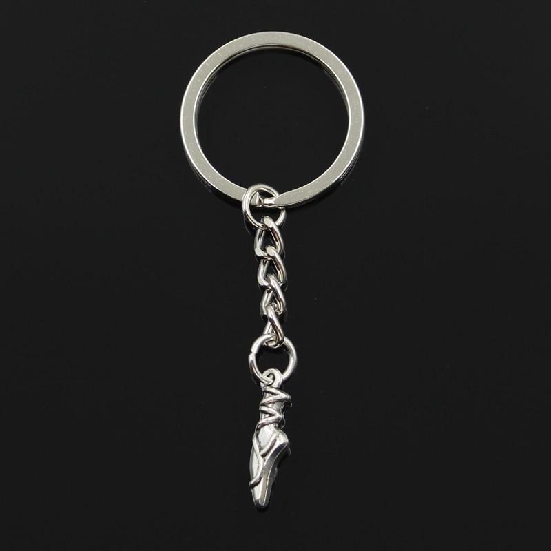 Fashion 30mm Key Ring Metal Key Chain Keychain Jewelry Antique Bronze Silver Color Plated Ballet Shoes 23x6x4mm Pendant