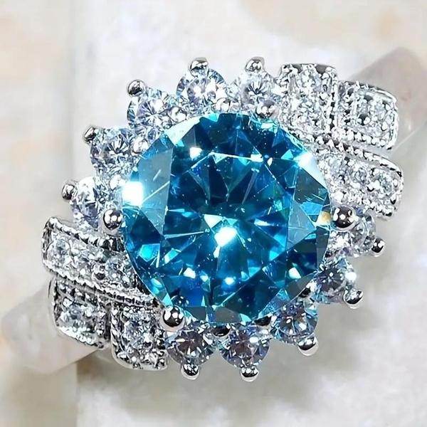 Delicate Inlay Bule Sapphire Flower Rings for Women Engagement Wedding Gemstone Rings Jewelry
