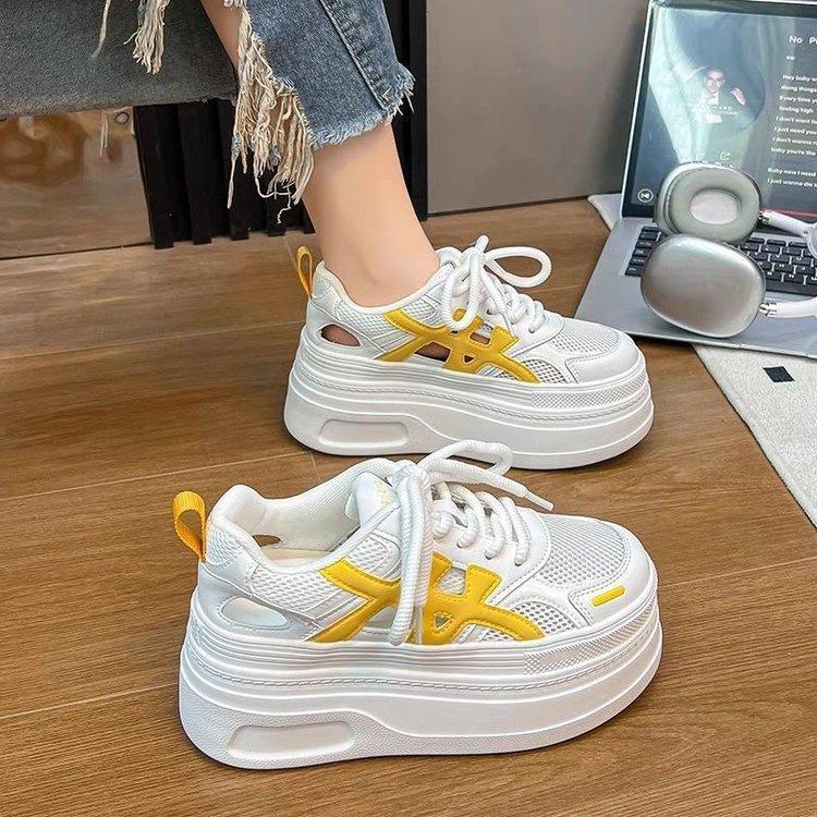 Fashion Mesh Breathable Sneakers 2025 Summer Autumn New Platform Casual Shoes Comfortable Non Slip Lace Up Height Increase Board Shoes