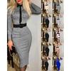 Elegant Bodycon Midi Dress Women's Printed Dress with Belt Office Lady Vintage Print Long Sleeve Slim Summer New Fashion Commute Dresses
