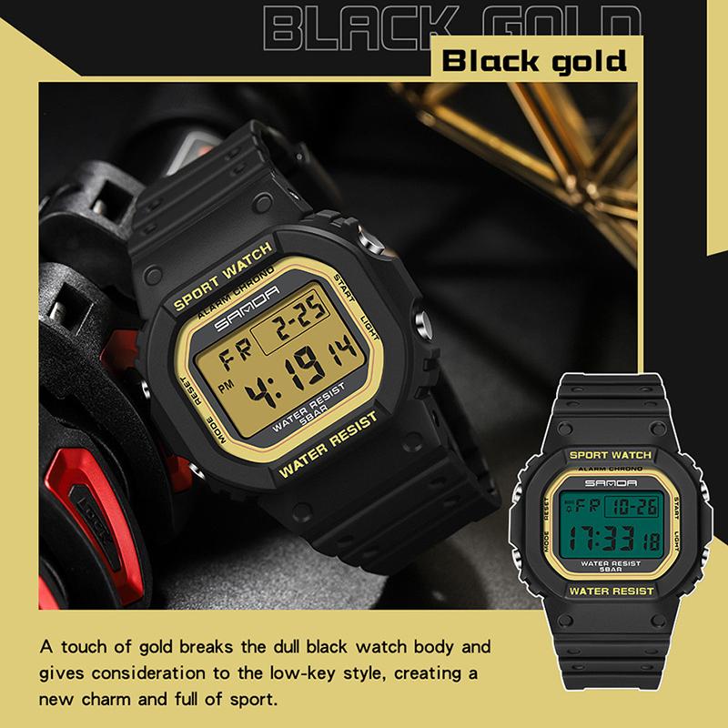 SANDA's New Square Single Display Movement Multi-functional Luminous Waterproof Outdoor Sports Student Electronic Watch