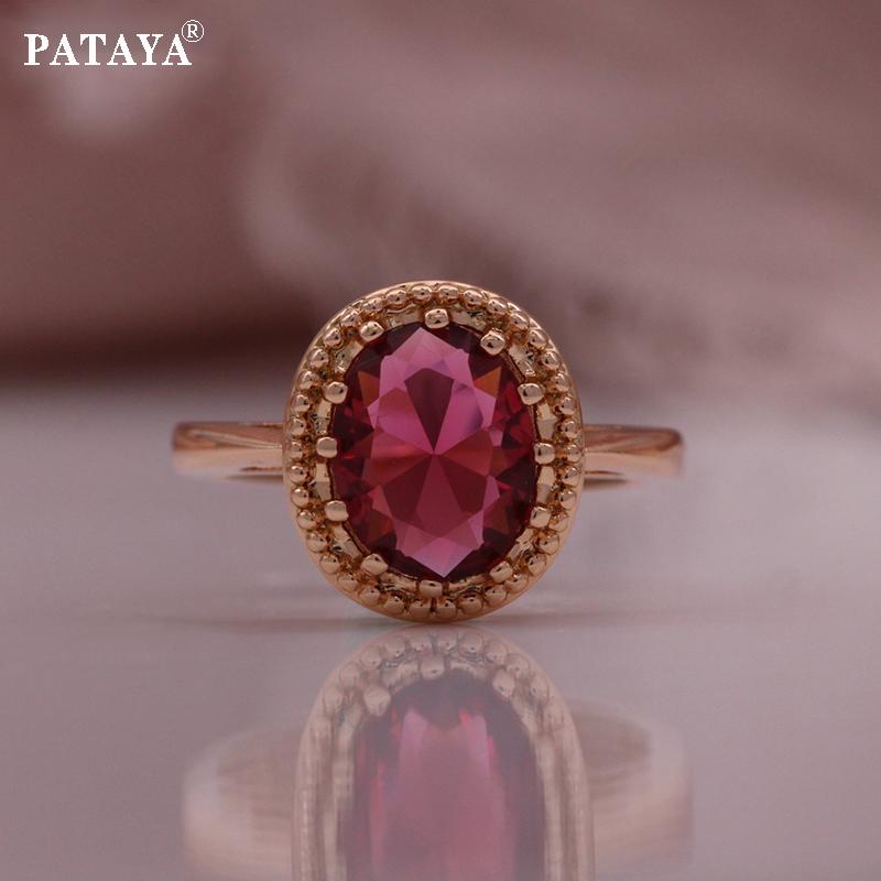 PATAYA 585 розовое золото цвет классический розовый красный искусственный циркон серьги кольцо кулон ожерелье комбинированный комплект