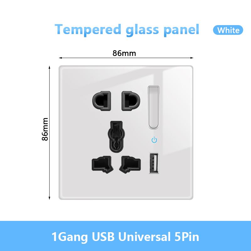 Белый светодиодный индикаторный световой выключатель Панель стеклянная клавиша пианино Самовосстанавливающийся настенный выключатель розетка, UK FR EU Универсальная электрическая розетка USB