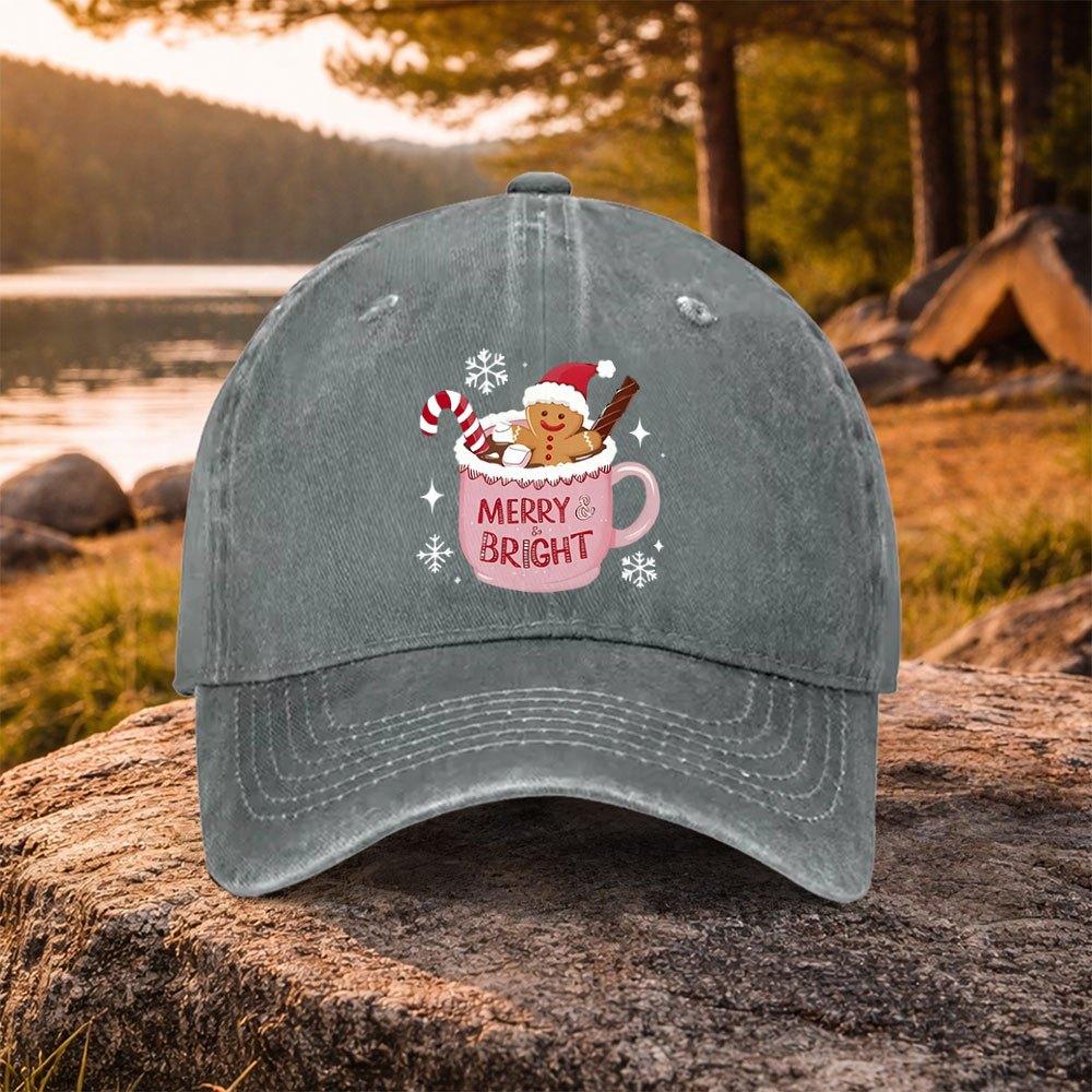 Gingerbread Unisex Print Washed Baseball Cap Unisex Duckbill Hat for Christmas Golf Leisure Outdoor Daily Wear
