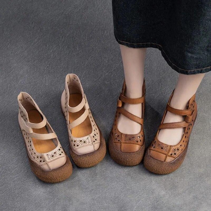 Johnature Полые дышащие сандалии из натуральной кожи, удобная универсальная женская обувь на мягкой подошве в стиле ретро