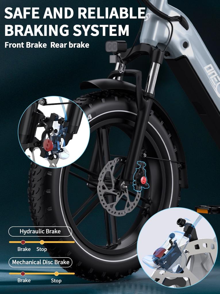 ONESPORT OT08 Electric Bike 500W Motor 48V 18Ah Battery 20 Inch Fat Tire E-Bike with Hydraulic Disc Brake for All Terrain