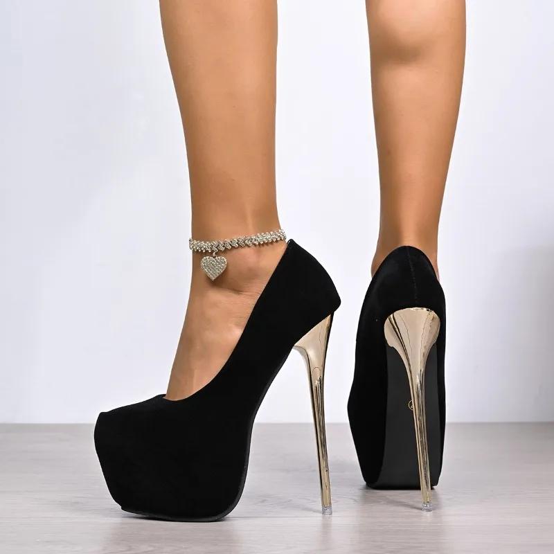 Мода 2025 Новые женские туфли на высоком каблуке, слипоны на платформе, больших размеров, на толстой подошве, шпилька, вечерние, сексуальные, с круглым носком, модные, бестселлер, туфли на высоком каблуке