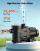 VEVOR Pool Pump, 1300W, 28,800 L/H Max Flow Single Speed Swimming Pool Pump, AC 220-240V, 2850 RPM, 17 m Max Head
