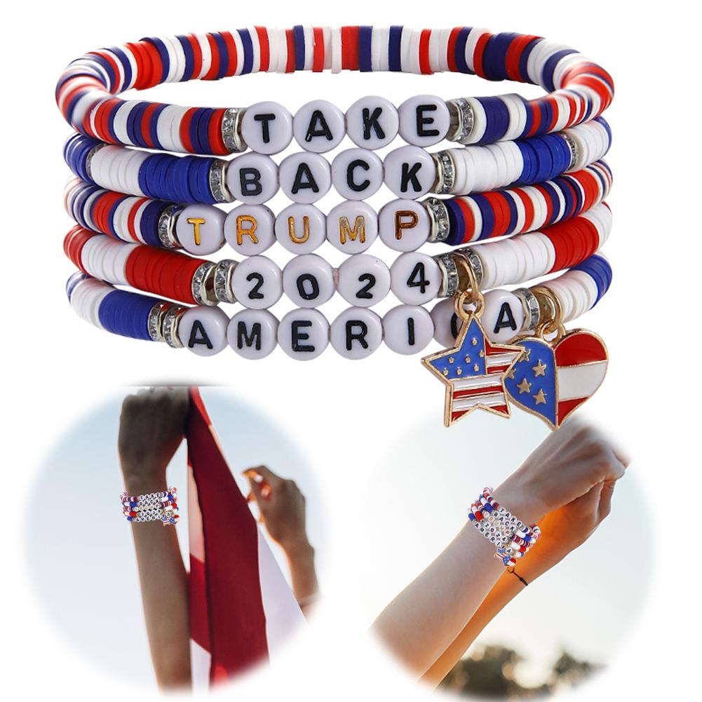 5 шт. Браслет Трамп 2024 года, эластичный браслет Трампа 2024 года, красный, белый, синий, поддерживающий браслет Трампа, ювелирные изделия ручной работы для женщин