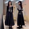 2025 New Korean Style Autumn Black Dress Set for Women - Long Skirt Design