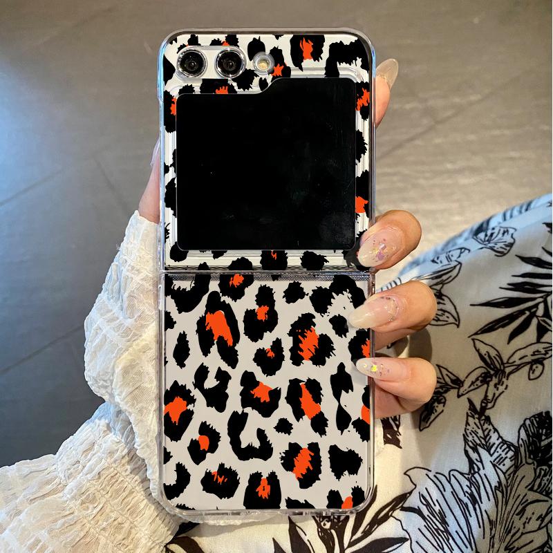 Transparent Leopard Pattern Folding Phone Case For Samsung Galaxy Z Flip 7 6 5 4 3 Hard Cover For Samsung Z Flip7 FE Flip6 Flip5