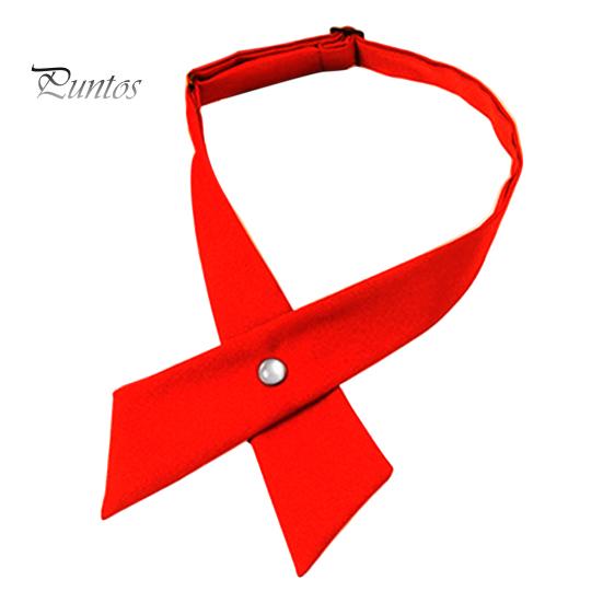 Women Shirt Tie Solid Color Design Easy Buckle Fastening Criss-Cross Design Neck Tie Graduation Work Uniforms Student Tie