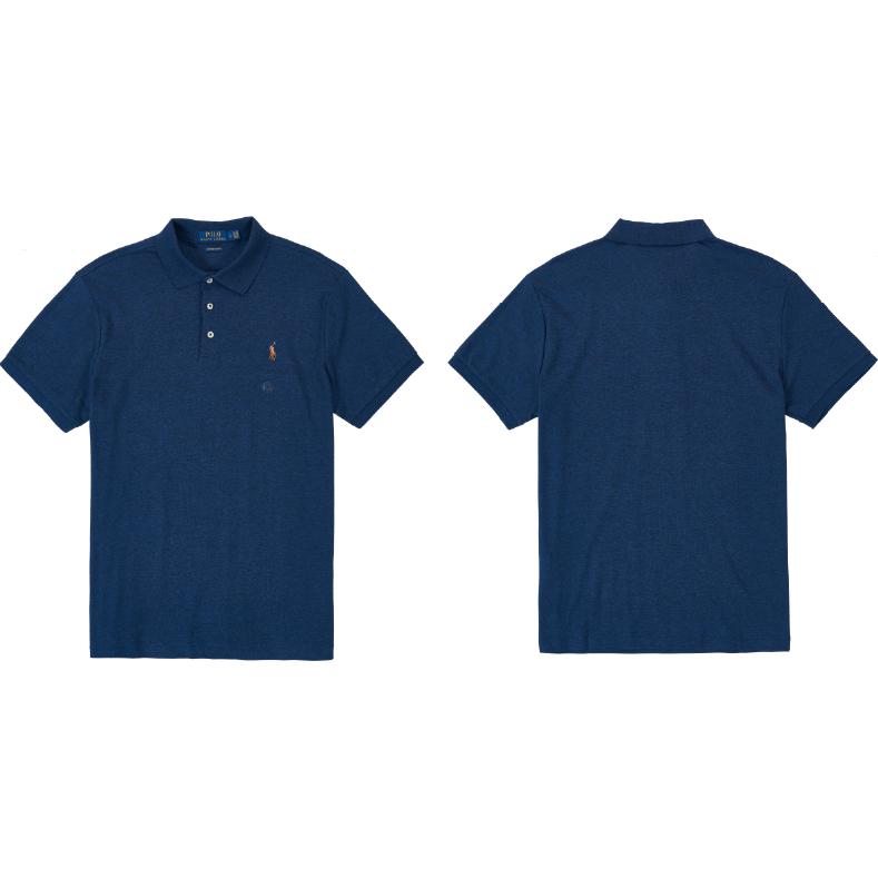 Polo Ralph Lauren приталенная рубашка-поло средней длины с принтом, однотонным цветным воротником и коротким рукавом, мужские топы синего цвета 710832749-003