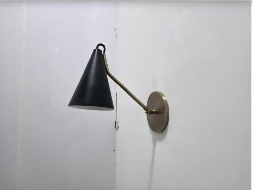Handcrafted Raw Brass and Black Wall Sconce Flush Mount Lamp