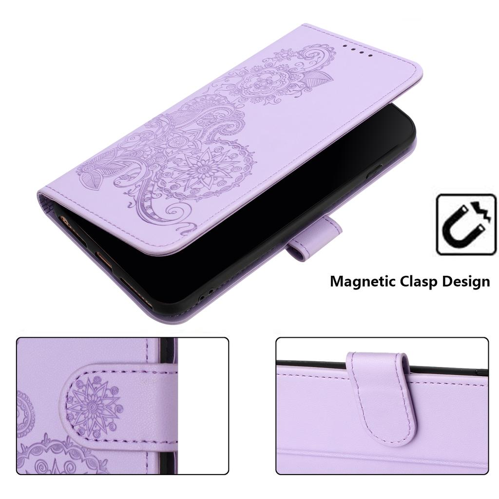 Knurling Vine Flowers PU Leather Wallet Card Bag Phone Case for Oppo A36,A53,A72,A54,F19,Reno6 Lite,Realme 9i,Realme 10,Realme C55...