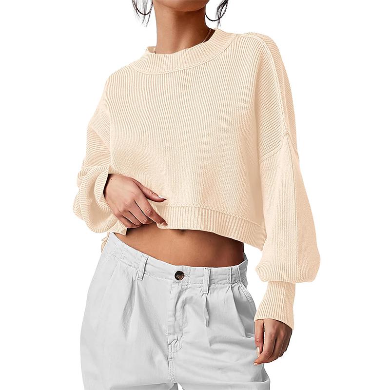 Fashion Solid Color Loose Pullover Round Neck Long Sleeve Knitted Sweater Women