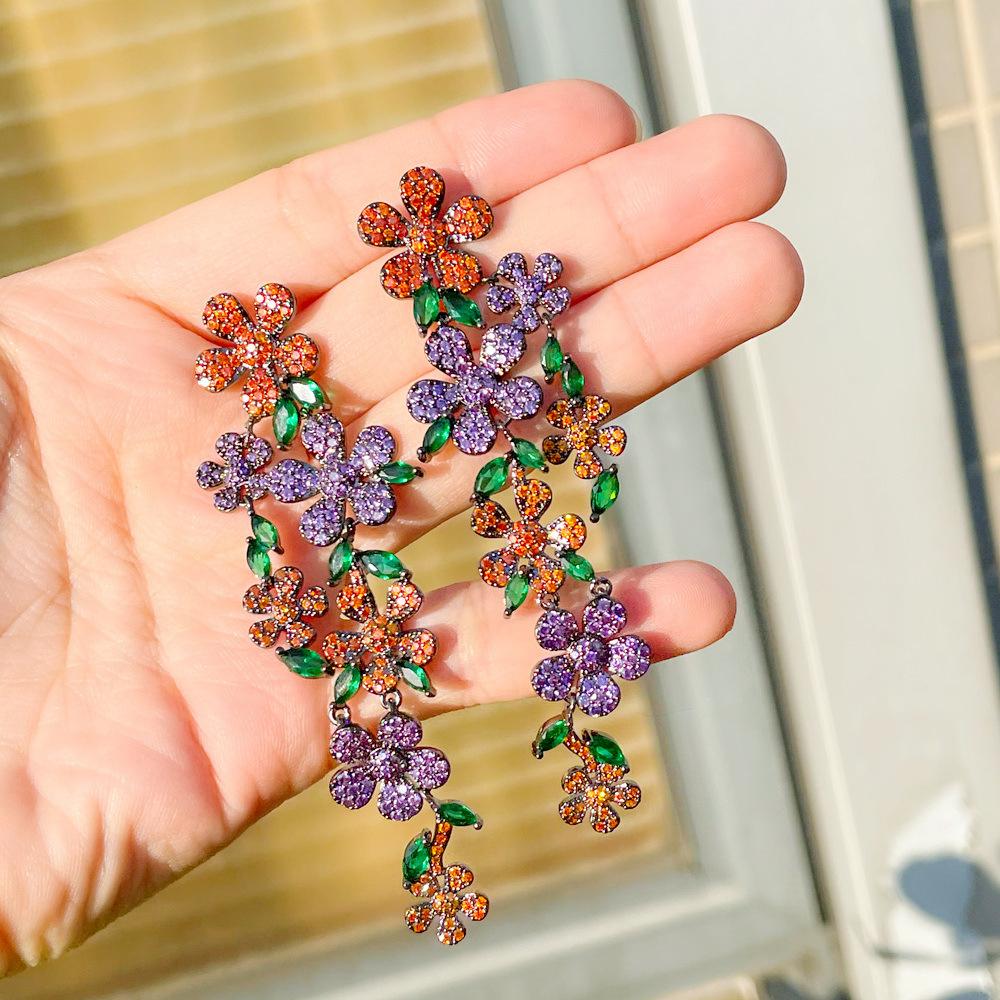 2022 преувеличенные 925 серебряные игольчатые цветочные растения, длинные серьги с кисточками, женские элегантные висячие серьги, свадебные украшения для ушей