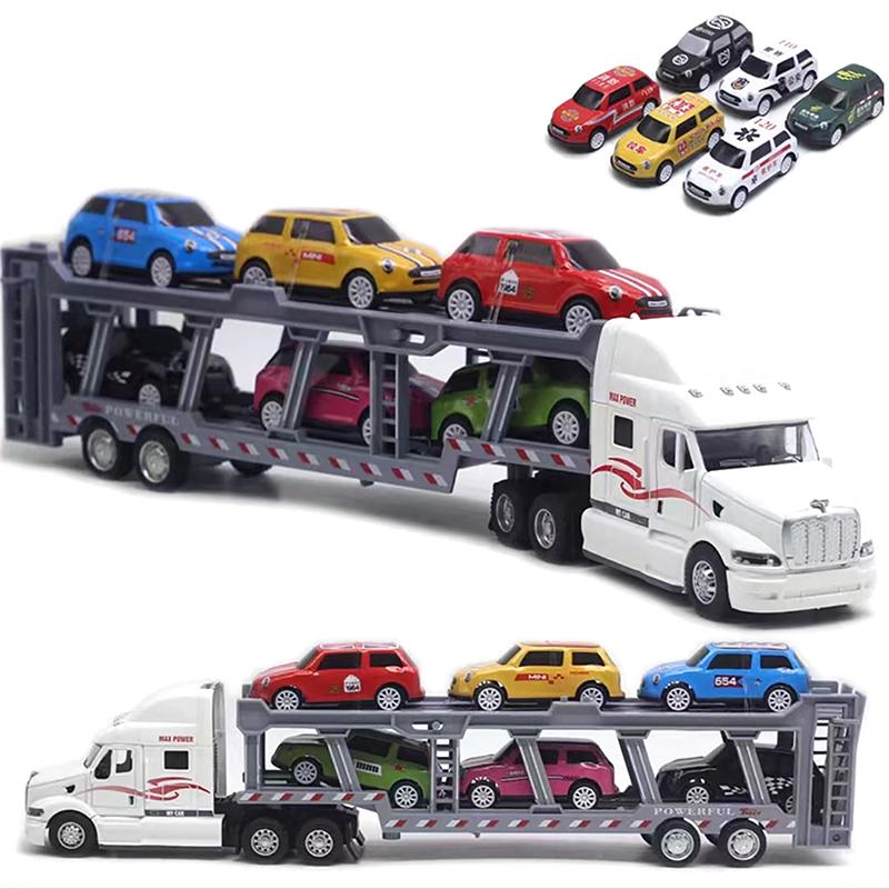Американский большой грузовик из сплава с 6 шт. мини-моделью литого под давлением автомобиля из металлического сплава, масштабные игрушки, транспортные средства, грузовик для детей