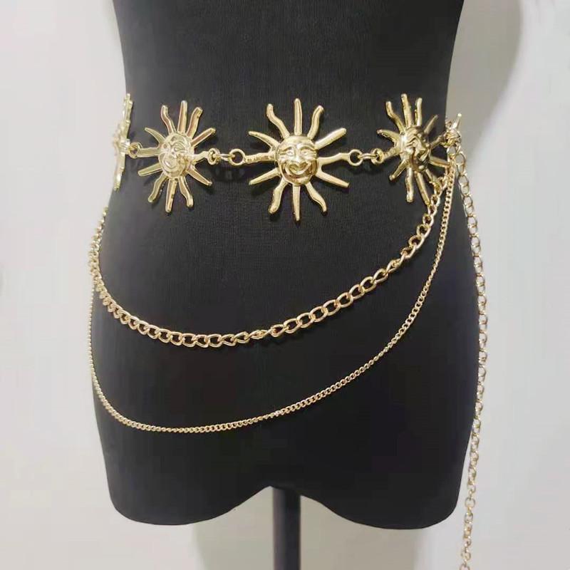 Waist Chain for Women Smiling Face Metal Sun Flower Belt Body Chain Adjustable Dress Waist Decoration