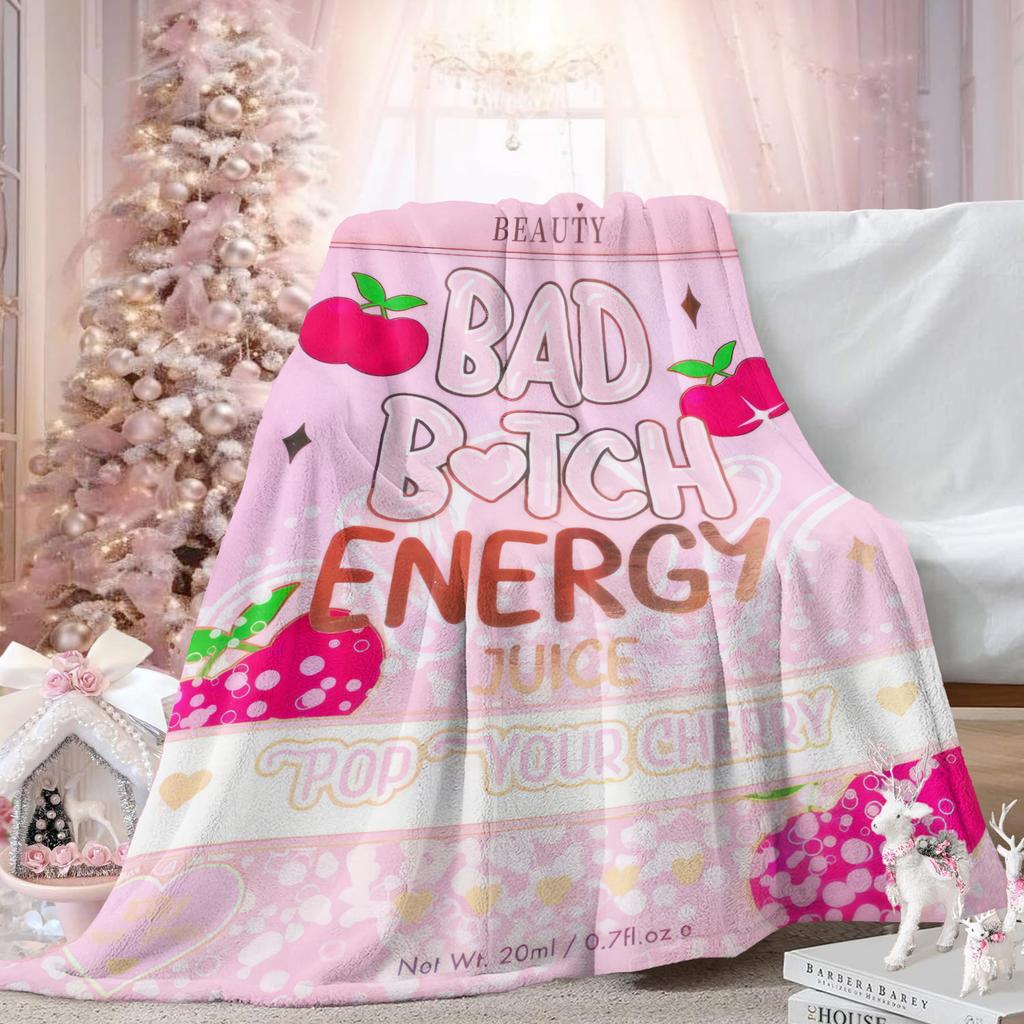 Bad B Energy Flannel Throw Blanket Warm Soft Winter Blanket Plush Thin Quilt Sweet Glam for Home Living Room Sofa Bed Cover Gift