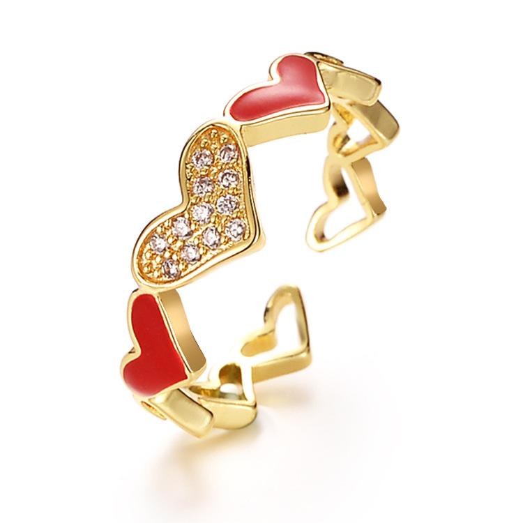 Кольцо Love Ring с высокой цветостойкостью, медное гальваническое покрытие в стиле ретро, женское, в форме сердца, с цирконием, на указательный палец