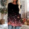 Plus Size Women Spring Christmas Snowman Printed Comfy Long Sleeve Round Collar T-shirt Casual Baggy Mid Length Tee Tops