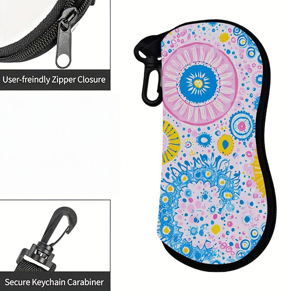 2D-Colorful Floral Pattern Protective Glasses Case, Watercolor Mandala Print Sunglasses Case, Portable Lightweight Eyewear Pouch Holder for Women Trav