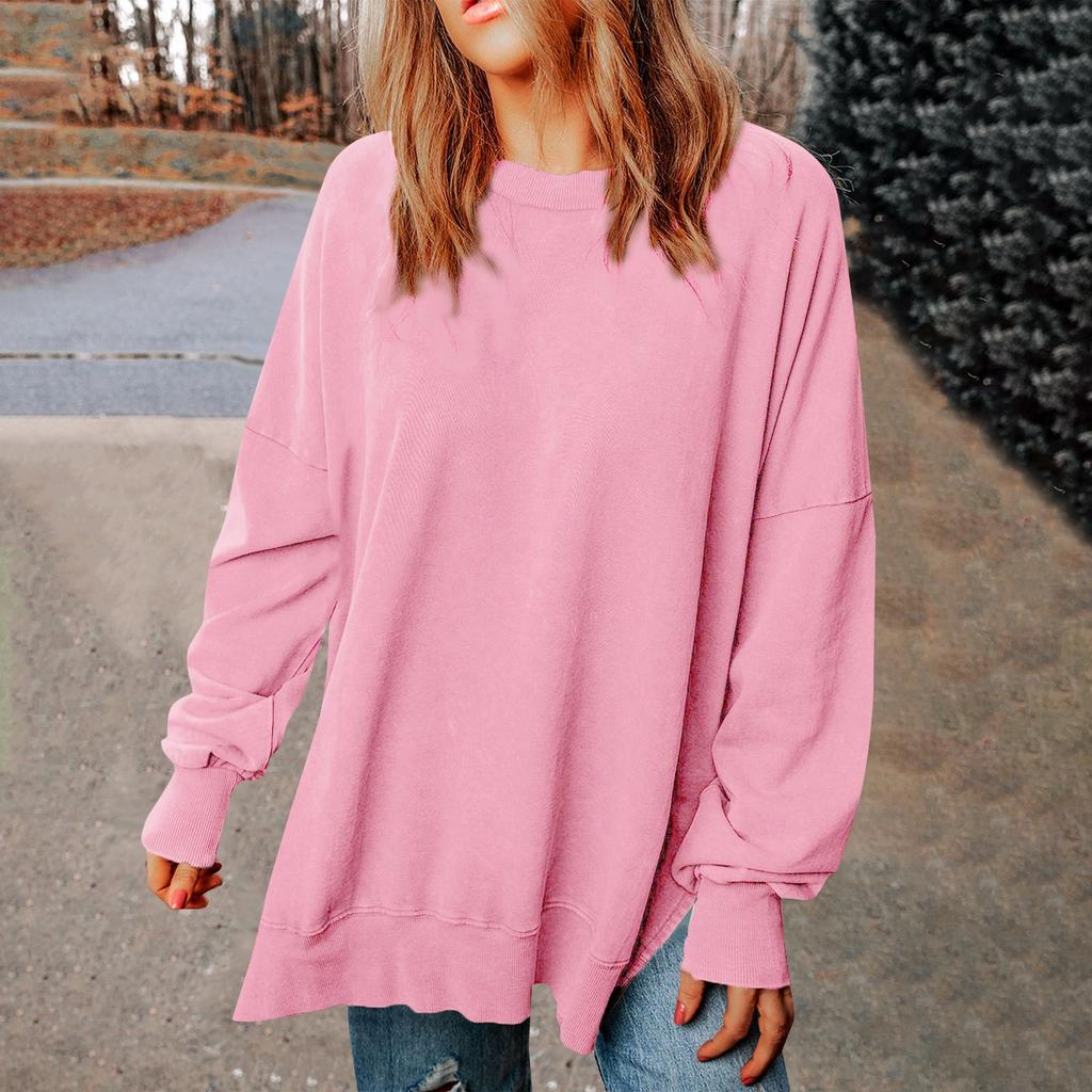 Женские повседневные свободные свободные топы с круглым вырезом и длинными рукавами, рубашки