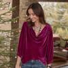 Women's New Long Sleeve Bottom Solid Colour Golden Velvet Stacked Neck Pleated T-Shirt