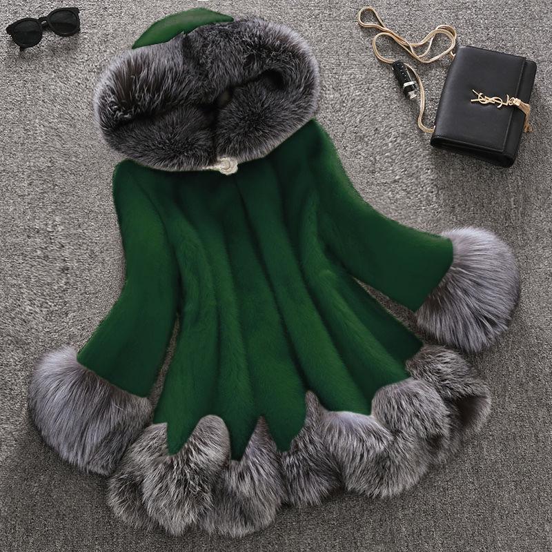 S-12XL Large Size Fluffy Coat Winter Thick Warm Faux Fur Coat Women's Hooded Long Sleeve Faux Fur Jacket Luxury Winter Fur Coat with Faux Fur Collar