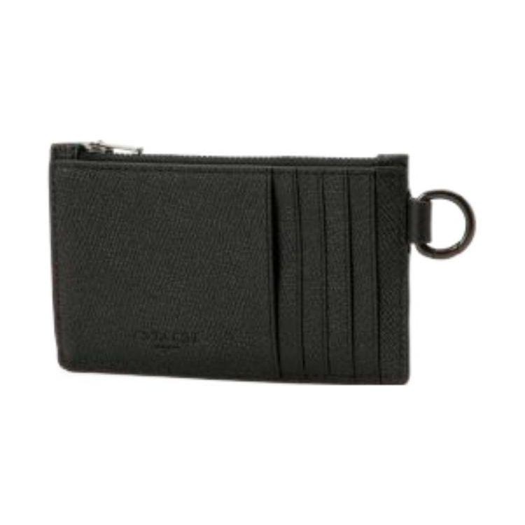 Coach Zip Card Case 13 Letter Logo Zipper Solid Color Cross Grain Leather Clutch Card Holder Wallet Women wallet Black CJ879-BLK