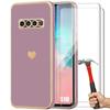 Case for Samsung Galaxy S10 (not for S10 5G), Shockproof Silicone Case with Plated Love Pattern, Purple + 2 Tempered Glasses