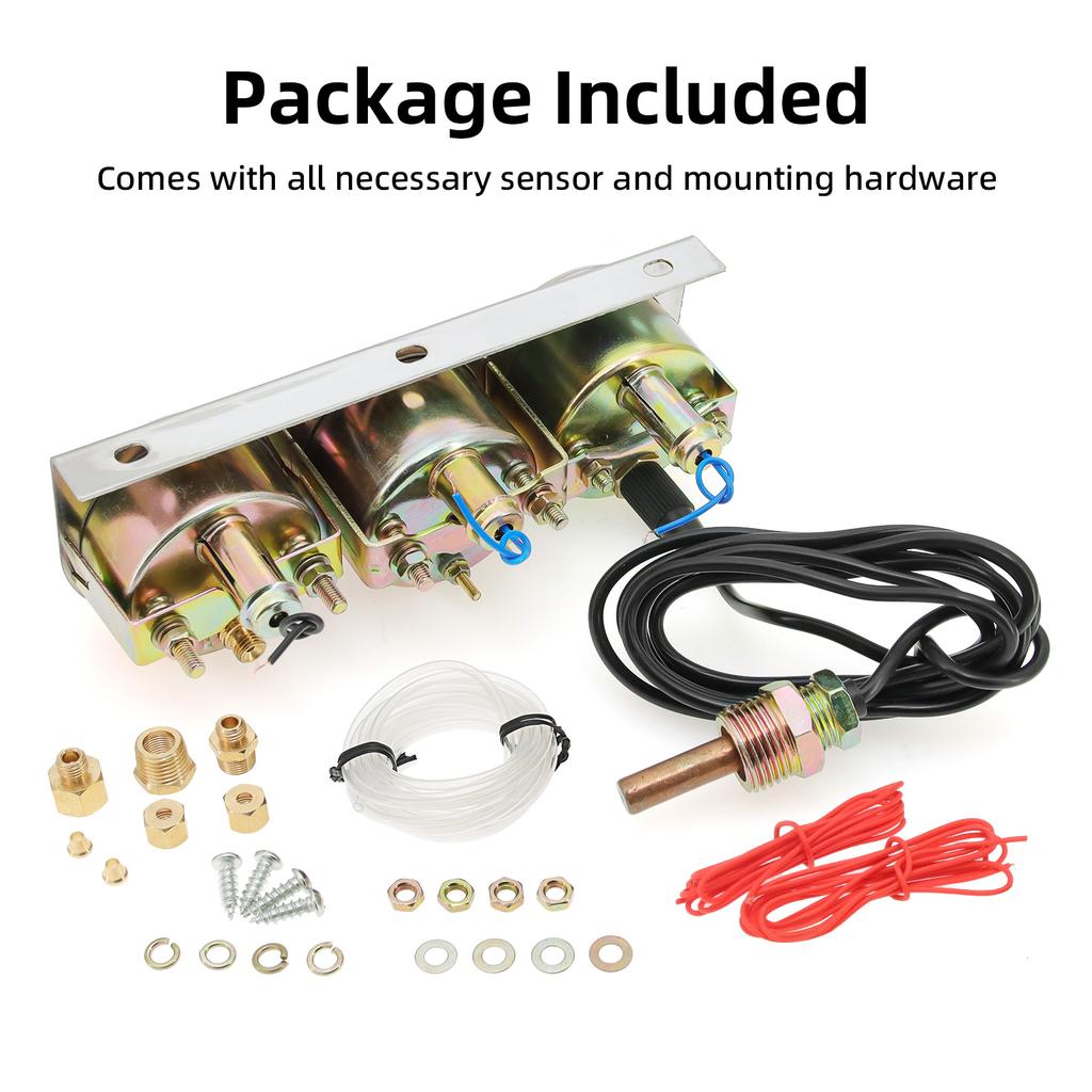 3 IN 1 Car Gauge Water Temp + Voltage + Oil Pressure Gauge Meter with LED Light for Car Marine Trucks Tractor Triple Gauge Set