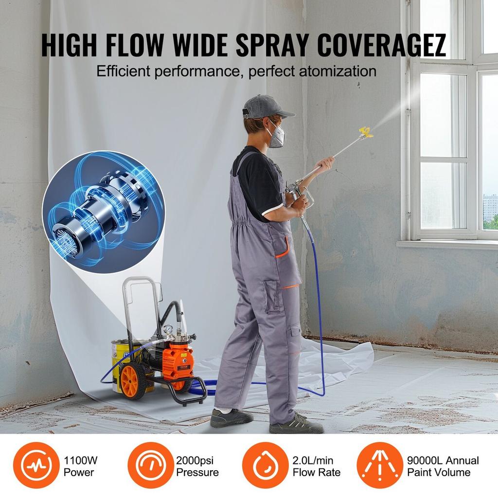 Cart Airless Paint Sprayer Diaphragm Paint Airless Sprayer 1100W Electric