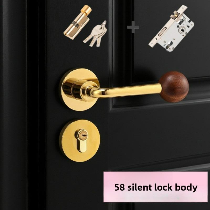Middle Ancient Style Walnut Ball Indoor Door Lock, Household Silent Wooden Door, Split Handle Lock