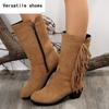 Fringe Women Suede Snow High Boots Chunky Shoes Winter Brand Mid-Calf Chelsea Boots New Gladiator Goth Pumps Botas Mujer