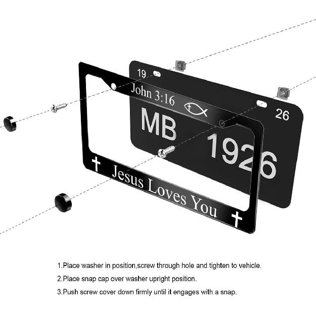 John 3:16 Jesus Loves You License Plate Frame Stainless Steels Funny Black Car Tag Holder Frames With 2 Holes And Screws 12 X 6 Inch Decoration For