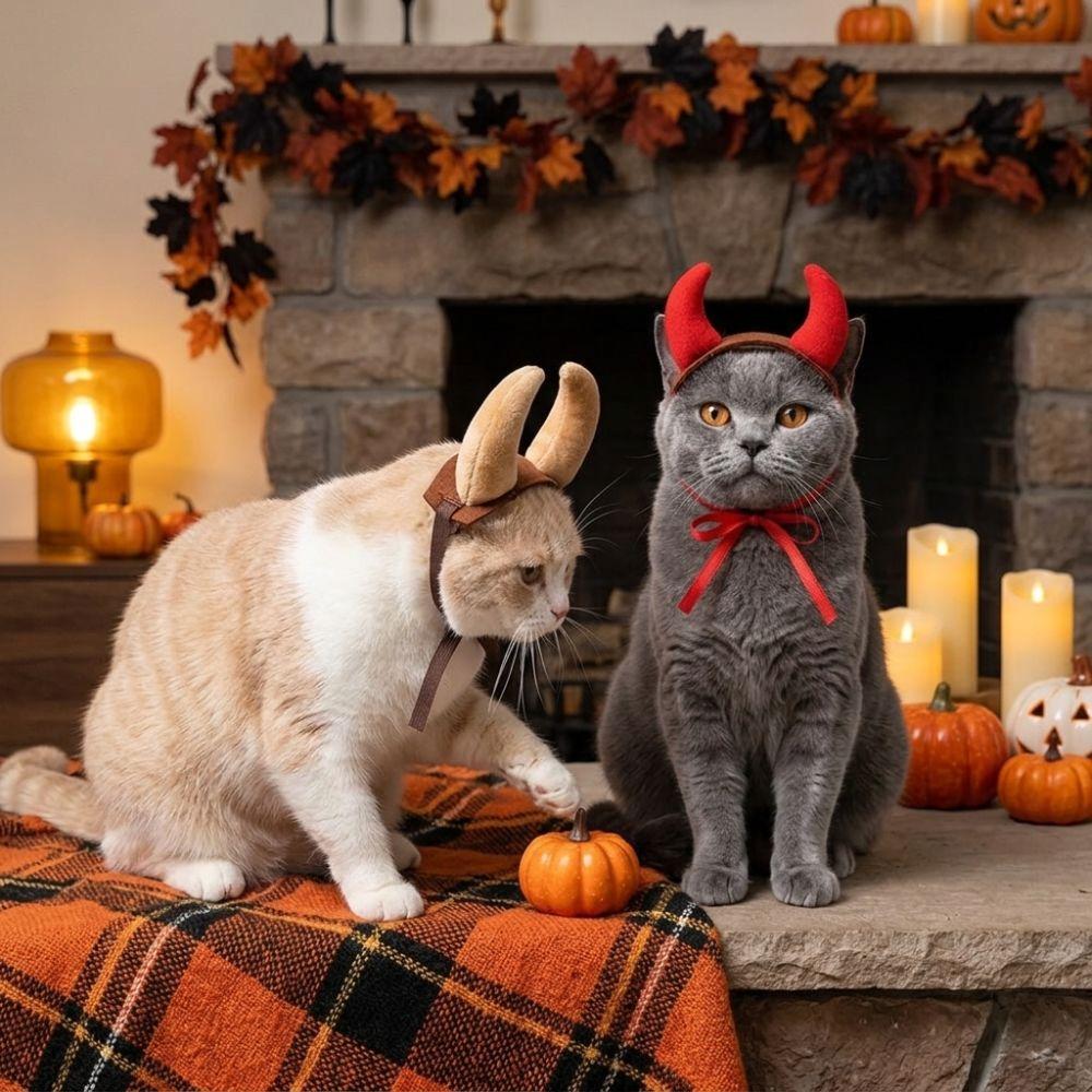 Adjustable Cat Devil Horns Headpiece Plush Pet Costume Headwear Pet Horns Headband Dress-Up