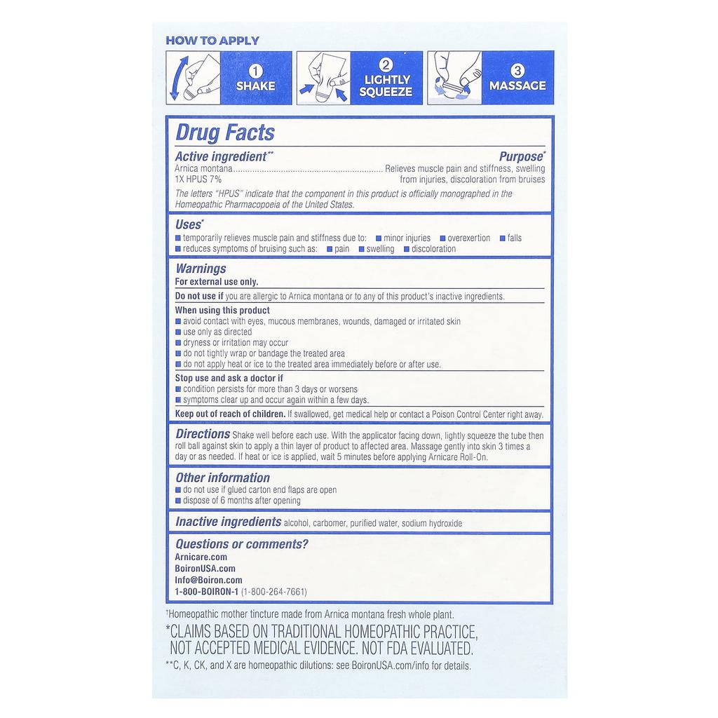 BOIRON Arnicare Roll On, Pain Relief, 2 Tubes, 1.5 Oz Each