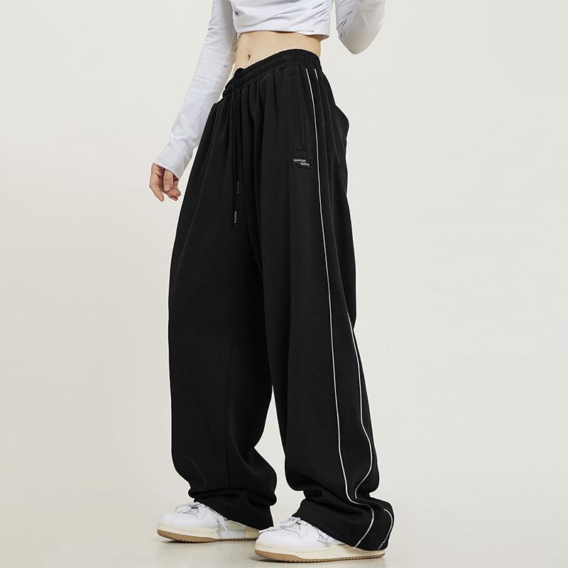 Hippie Black Striped Jogging Sweatpants Women Vintage Harajuku Streetwear Oversized Sports Pants Drawstring Mopping Trousers