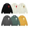 Autumn and Winter New Big Heart Jacquard Wool Ami De Coeur Polo Collar Pullover Couple Sweater