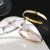 18K Gold Plated Stainless Steel H-Bangle with Mother of Pearl - Classic Design Bracelet for Women