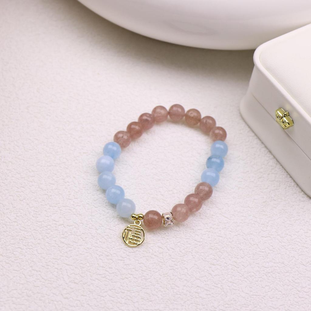 Браслет из натурального клубничного кристалла и бирманского нефрита с цирконом - Новый 2025 год, китайский стиль для женщин