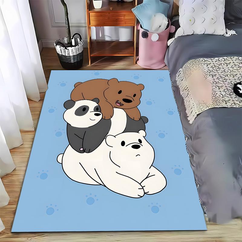 Cartoon Bear Stack Carpet with Blue Paw Print Background Design Suitable for use as an anti-slip for living room bedroom sofas