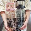 Спортивная бутылка для воды 2 л с соломинкой, портативная бутылка для воды большой емкости, чашка для фитнеса и велосипеда, летний кувшин для холодной воды с маркером времени
